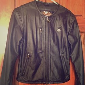 HARLEY DAVIDSON Cropped Style Black Leather Jacket