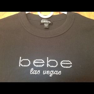 Bebe Las Vegas Rhinestone Logo Ribbed Shirt ~ L