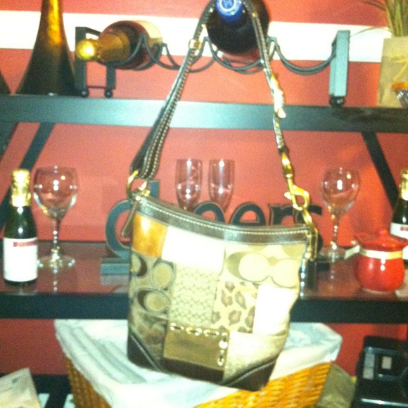Authentic Coach Brown Patchwork Shoulder Bag