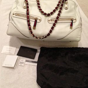 Authentic Unique Gucci Leather Large White Bag