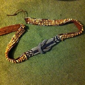 Antique African cowrie shell and seed beads belt