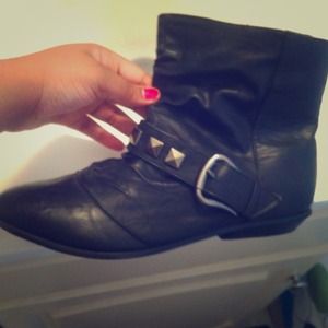 Black Leather Studded Boots