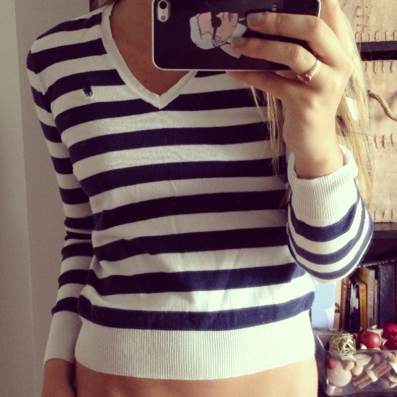 Polo Ralph Lauren Sweaters - Navy & White Stripe Polo Sweater