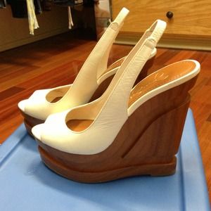 Cream Platform Wedges w wooden heel... Beauties!!