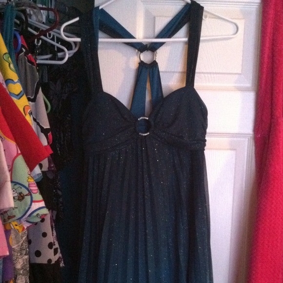 Green racerback glittering Knee length dress