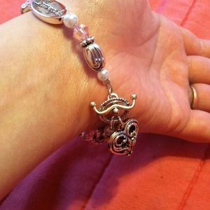 Pink beaded and word bracelet