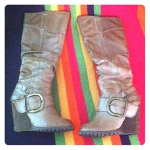 Beige wedge buckle boots from shi by Journeys