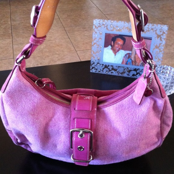❌SOLD❌Auth Coach Pink Wool, Suede & Patent  Bag