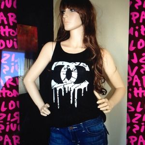 Dripping Chanel Shirt Flowy Racerback Tank Medium