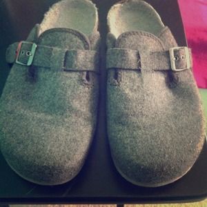 Dark gray slip on shoes.