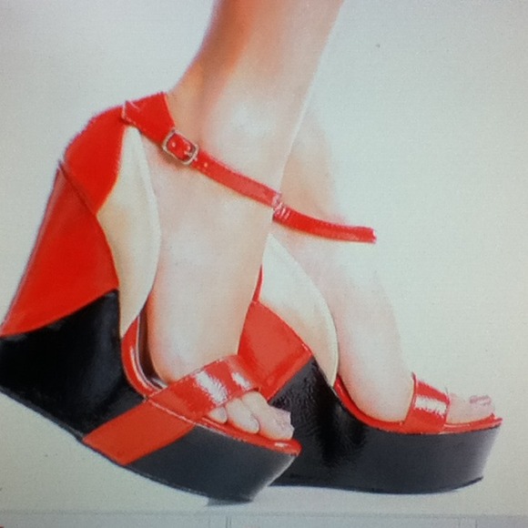 Red Color Block Wedges SOLD