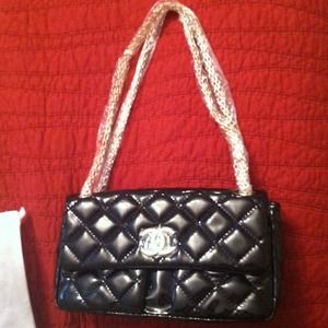 Chanel quilted black patent bag