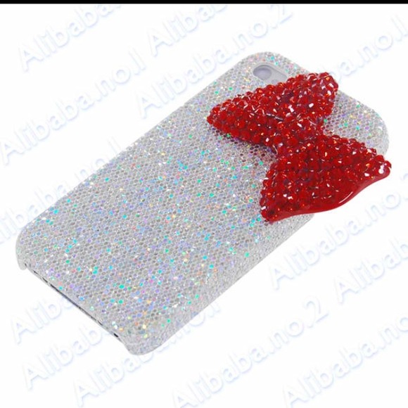 SOLD////NEW 3D RED BOW AND BLING IPHONE 5, 5G CASE - Picture 2 of 4