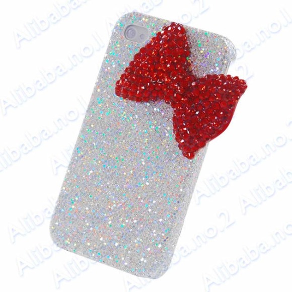 SOLD////NEW 3D RED BOW AND BLING IPHONE 5, 5G CASE - Picture 3 of 4