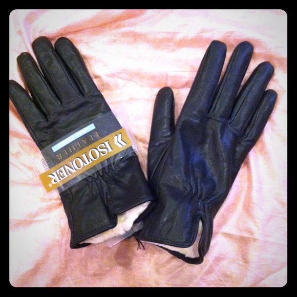 Black leather gloves