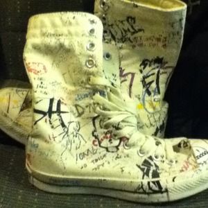 BRAND NEW; Paint splattered, white Converse