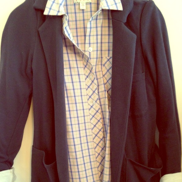 Navy jersey blazer with striped interior