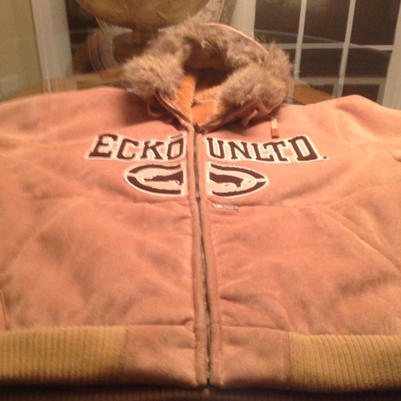 Ecko Suede Bomber Coat with Fur Hood