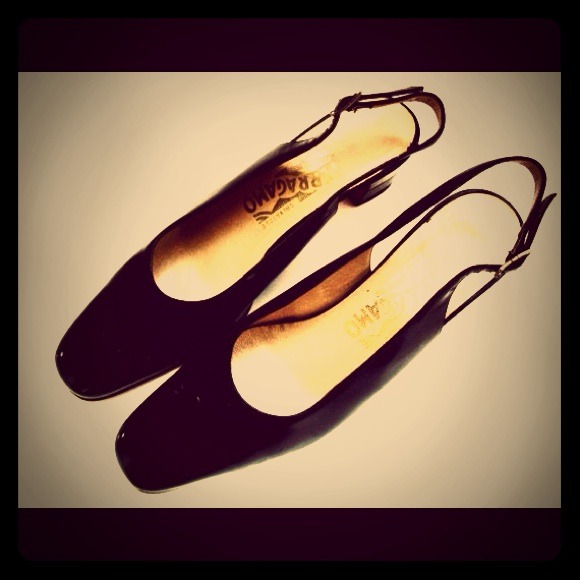 Vintage Patent Leather Ferragamo Sling Back Heels