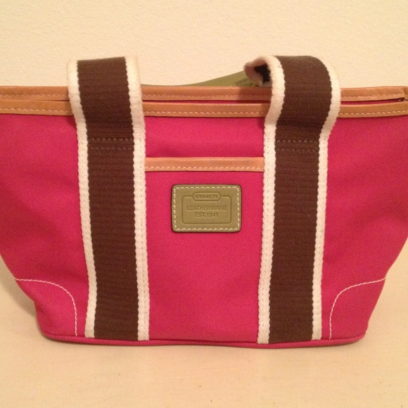 Pink Coach Bag with Brown/Lime Green trim
