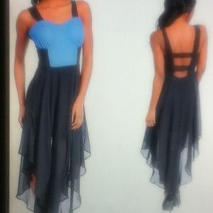 Denim and Black Chiffon Dress