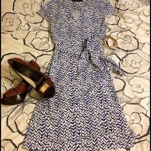 Limited blue & white 'weave' wrap dress