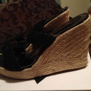 Black strap wedge shoes