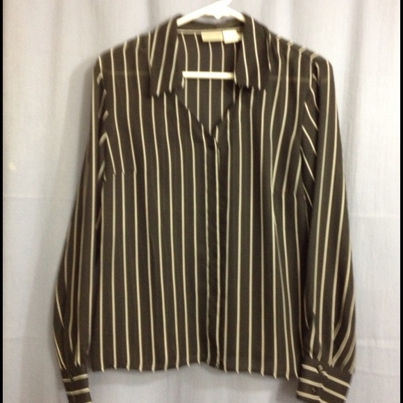 Black Sheer Blouse with White Stripes