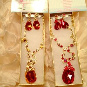 25 a set red and orange simple crystal necklace