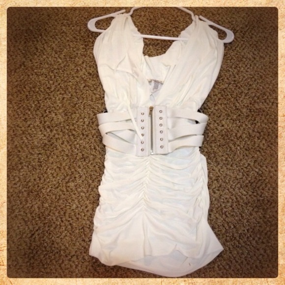 White belted short dress