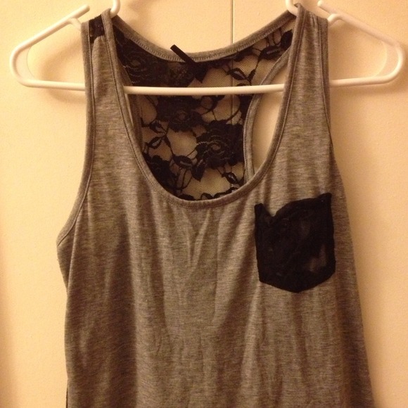 Size M/L grey racer tank top with black lace!