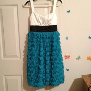 SOLD on eBay-Teal & white dress with black. Sz.16.