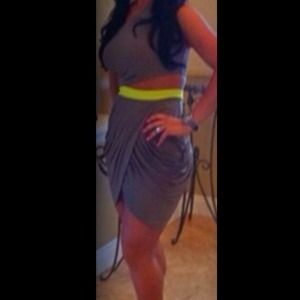 Short one shoulder open side bebe dress