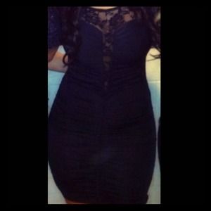 Black lace back short dress