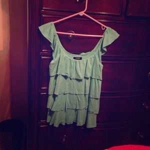 Express ruffle light blue/sea foam green shirt