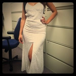 White beaded evening gown