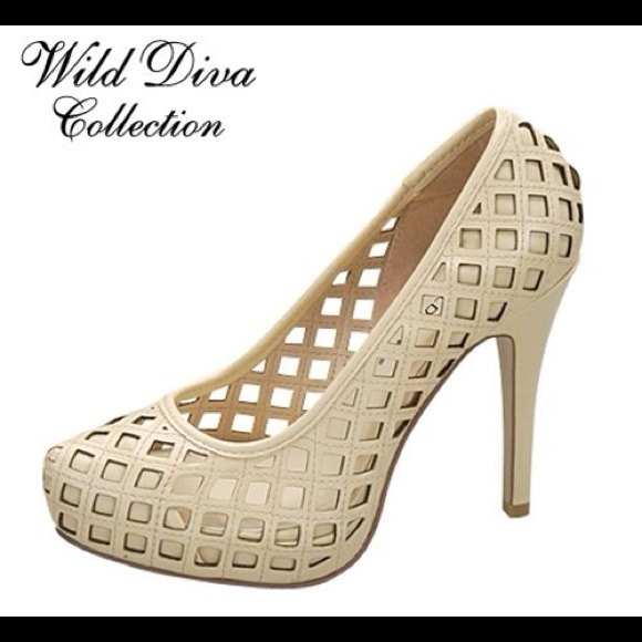 Wild Diva Chelsia-07 Beige Caged Cutout Pump
