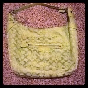 Lime green / navy blue coach handbag