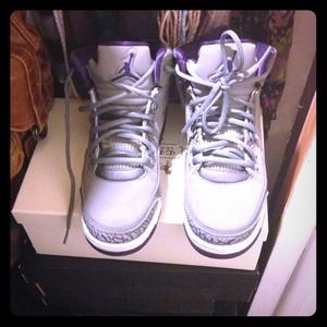 Grey & purple elephant print jordans