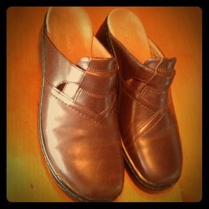 Clogs, brown leather, size 9, Sale now$12