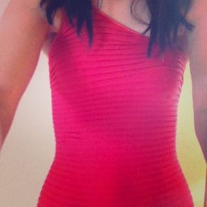 Bcbg one shoulder coral dress