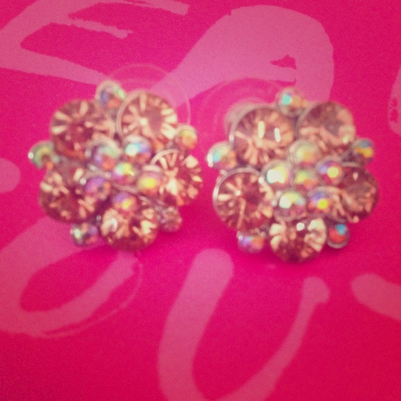 Pink Faux Crystal Flower Earrings
