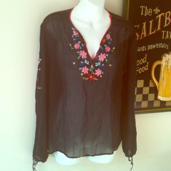 Sheer embroidered tunic size S