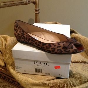 Isaac Leopard Print Peep Toe Flats