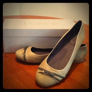 J. Crew zip-front flats in olive moss leather