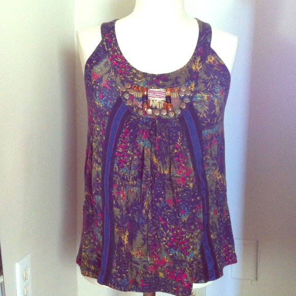 Reserved 💥 Anthro navy blue embellished top