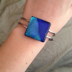 Blue and dark blue glass tile bracelet