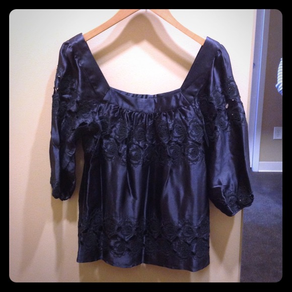 Black Lu Lu Lame Silk Blouse
