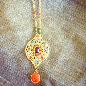 Multicolor Detailed Long Gold Chain