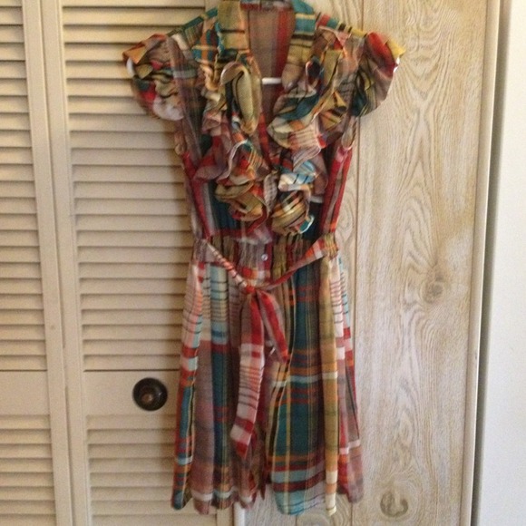 Plaid ruffle top dress